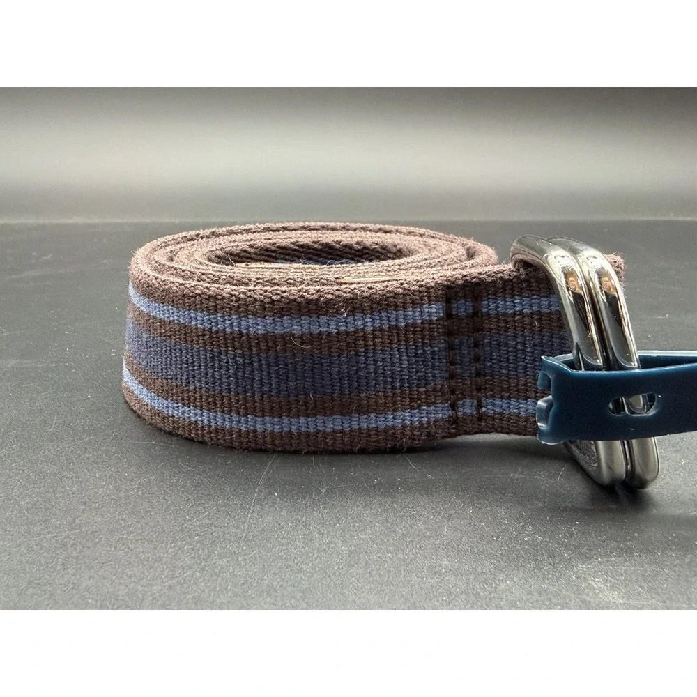Brooks Brothers 346 Men's Medium Striped Woven D-Ring Belt Brown Blue NWT